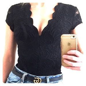 Bebe lace scalloped bodysuit
